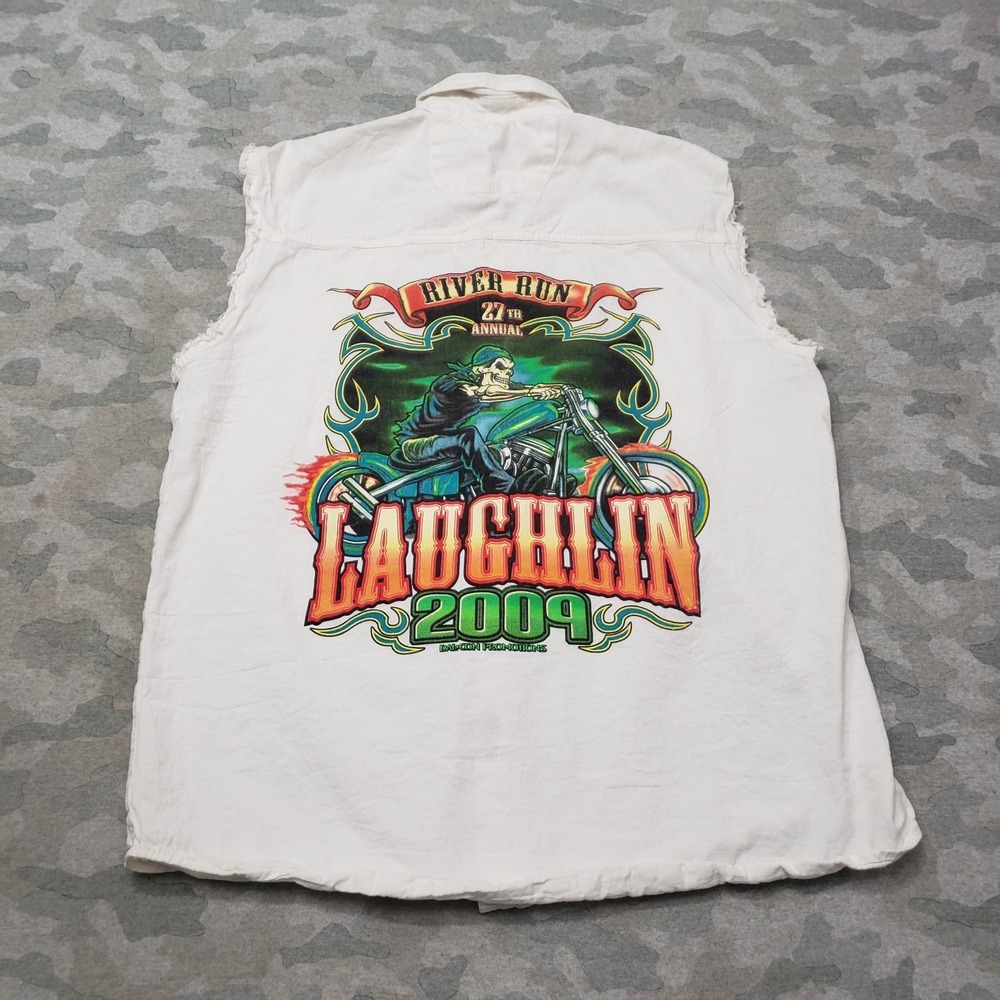Laughlin River Run Vest Mens XL White Button Up Motorcycle Riding Outdoors